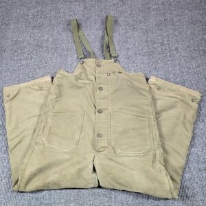 VTG US Navy Deck Bib Overalls Men Small Green Cotton Military Insulated WWI